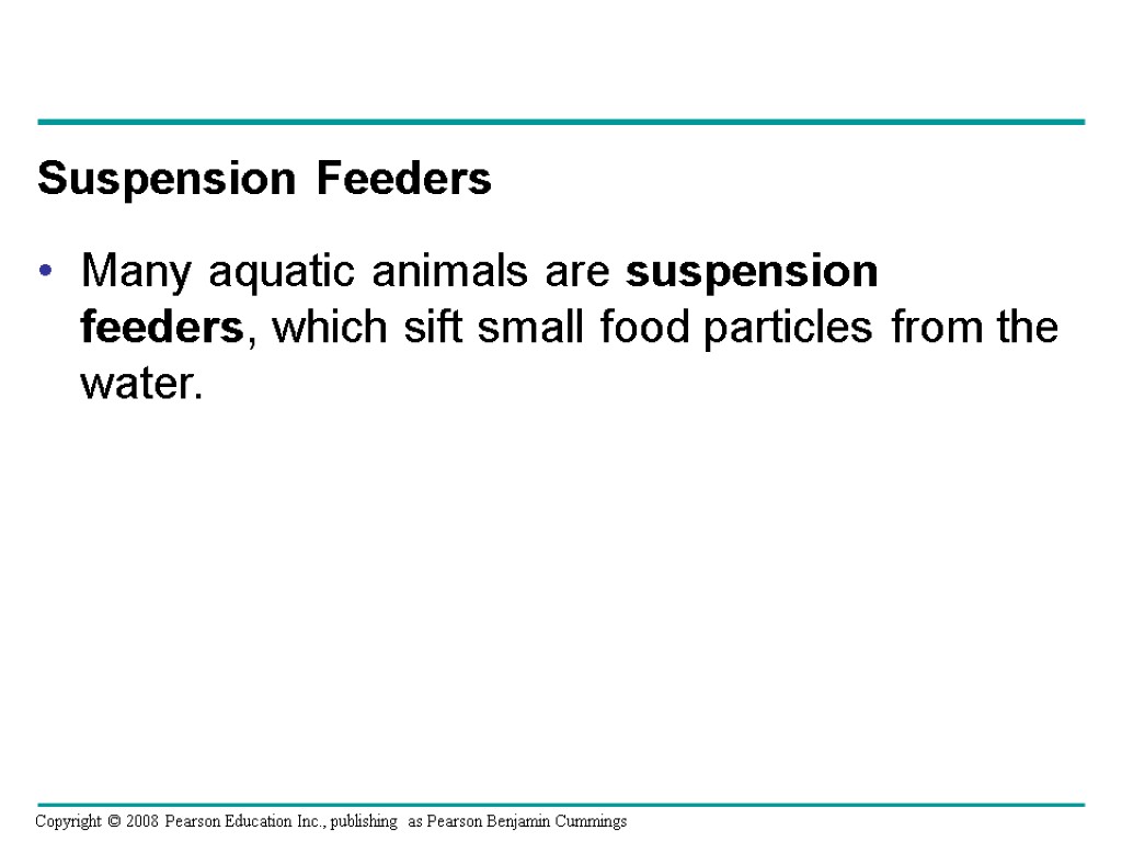 Suspension Feeders Many aquatic animals are suspension feeders, which sift small food particles from